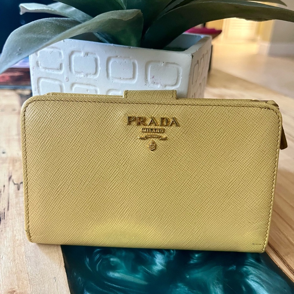 Prada Yellow Saffiano Leather Wallet with Gold Logo - Picture 5 of 16